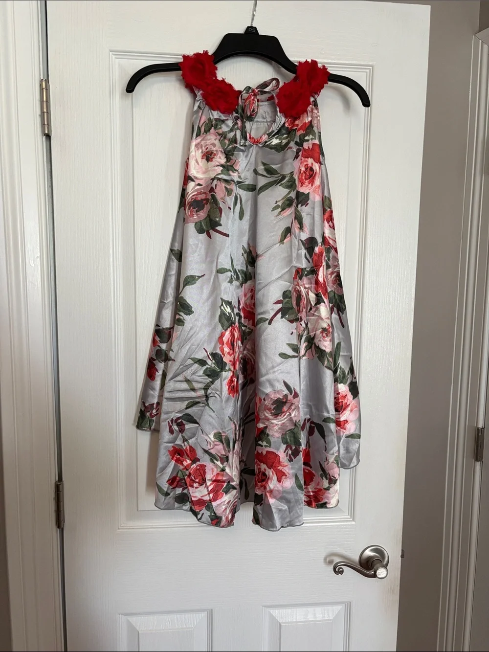 Floral A-Line Women's Skirt with Red Rose Trim